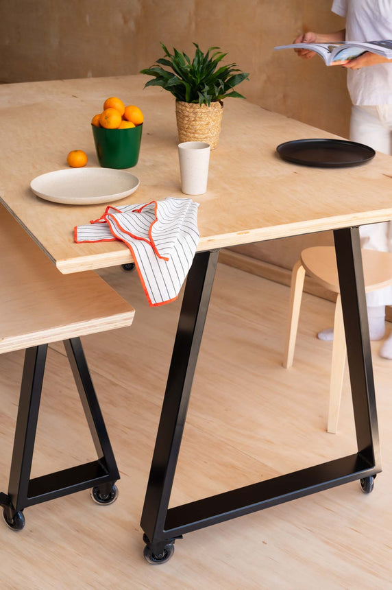 Trapezoid Tube Steel Table & Bench Leg - 3" x 1" Tube Steel - Jet Black Satin